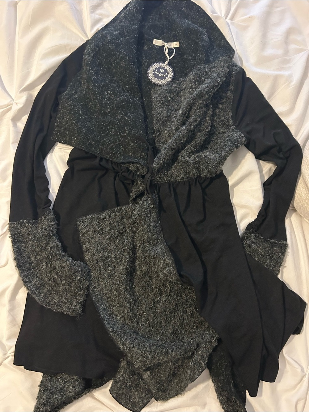 hazel Two-Tone Black & Charcoal Open-Front Cardigan